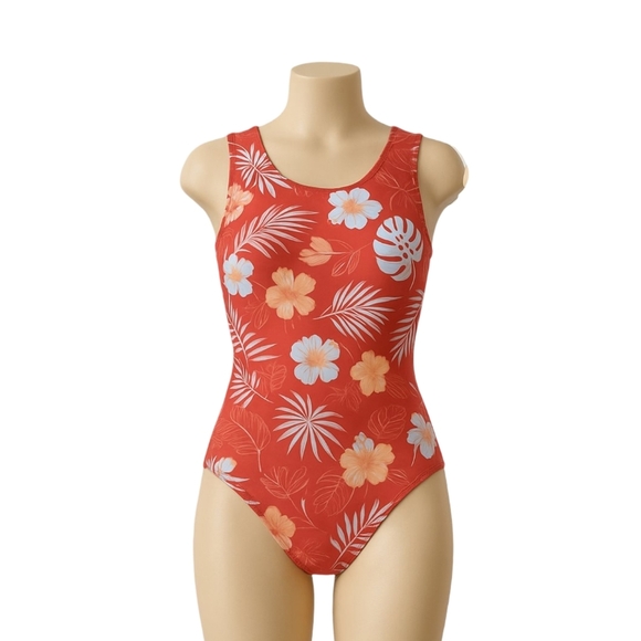 2/$25-Quintsoul Open Back Sporty One Piece In Orange Tropical Print Size S - Picture 2 of 11